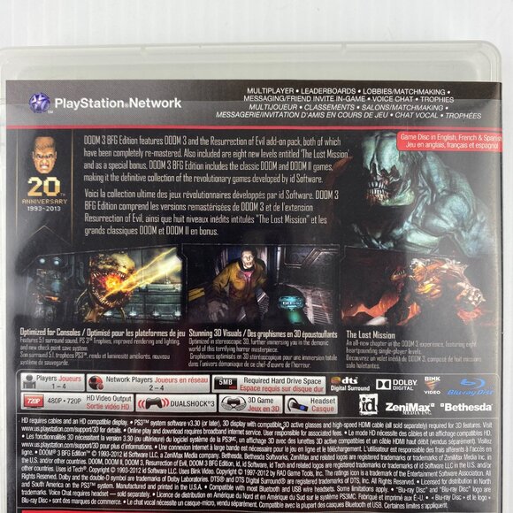 Doom 3 PS3 BFG Edition Video Game 2012 Case Booklet Disc Rated Mature - Picture 3 of 7